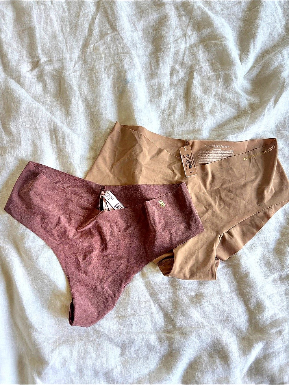 Victoria's Secret No-Show Thong Panty Set, Brown & Beige